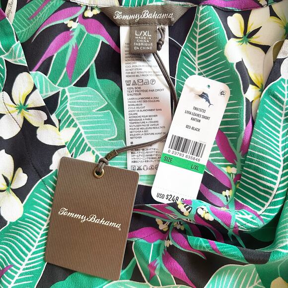 Tommy‎ Bahama 100% Silk Livia Leaves Short Belted Kaftan Women's Size L/XL NEW - Picture 7 of 10